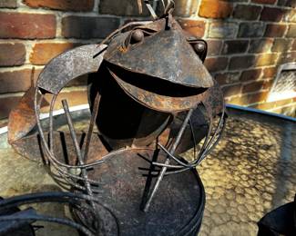 #14 Rusted Frog Band Yard Art - Frog Flutist, Bass Player and Drummer - set of 3 (some parts need reattaching) - Average height is 21" Per piece $75.00