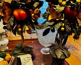 #98 Pair of Topiary in heavy Vase - Magnolia and Fruit $40.00