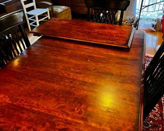 #101 Dining Table w/wood Top w/black Painted legs and Chairs - 60-78Lx40x30 (as is scratch on top and one chair has cracked back support) $175.00