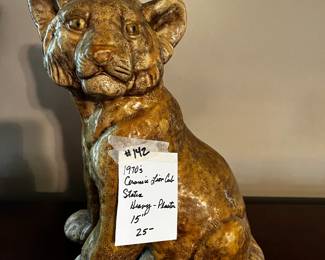 #142 1970s Ceramic Lion Cub Statue - Heavy Plaster - 15" $25.00
