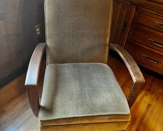 #107 Vintage Olive Green Velour Mid-Century Rocker $65.00