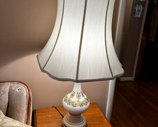 #3 White Painted Glass Lamps w/ Shades - 35" Tall $150.00