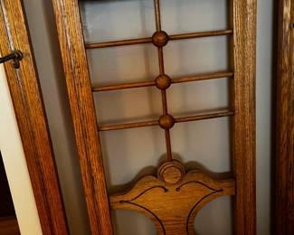 #82 Antique Hall Tree w/5 Hooks (missing one hook) w/Bench Seat and Mirror - has wood carving on top - 28Wx14Dx80T $175.00