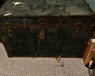 #212 Steamer trunk - as is condition. Inside tray is broken. Metal Hinges 34X19X23 $40.00