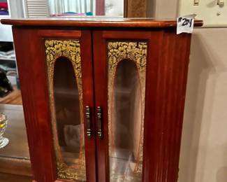 #204 Wood Jewelry Armoire Small Cabinet w/2 Glass Doors and 2 Drawers - 17Tx12.5W $20.00
