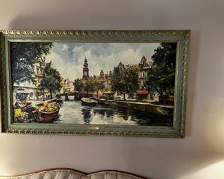 #4 "Summer in Amsterdam" Painted on Board in Teal Painted Wood Frame - 52x29 $45.00