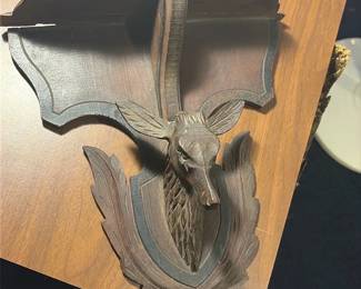 Black Forest Stag Carved Wall Shelf