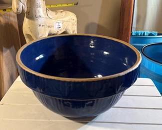 Blue Glazed Clay City Pottery Mixing Bow