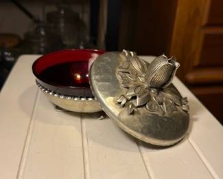 Hammered Trinket Dish with Ruby Liner