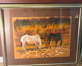 Horses Pasture Framed Pastel