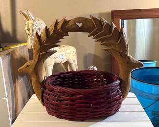 Carved Wood Deer Basket