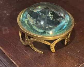 brass horseshoe glass paperweight