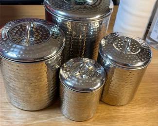 Set of 4 Hammered Metal Canisters