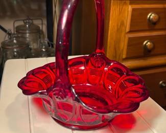 FENTON Ruby Red Empress Glass Basket