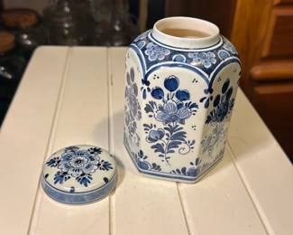 Hand Painted Delft Blue Ginger Jar