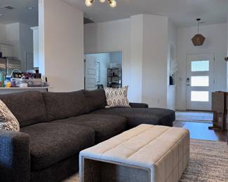 Sofa, swivel accent chair, coffee table