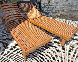 $190 pair teak lounge chairs