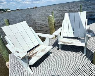 $150 pair white Adirondack chairs