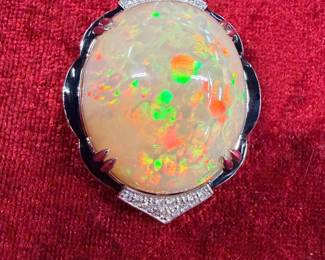 64 carat, opal platinum and diamond necklace