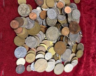 Big pile of foreign coins