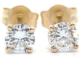 0.50 Carat Diamond Round Solitaire Stud Earrings in 14k Yellow Gold