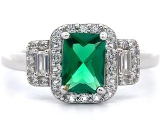 NEW! Emerald Halo Geometric Three-Stone Ring