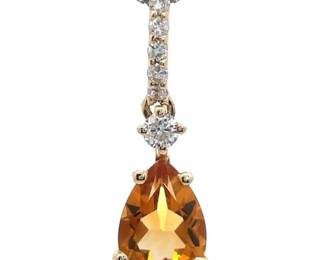 0.66 Carat Natural Citrine & Natural Diamond Pendant in 14k Yellow Gold