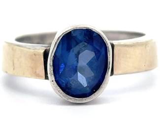 Oval Cut Blue Spinel Bezel Solitaire Ring