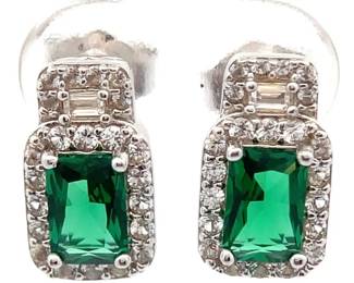 NEW! Art Deco Emerald Halo Geometric Earrings