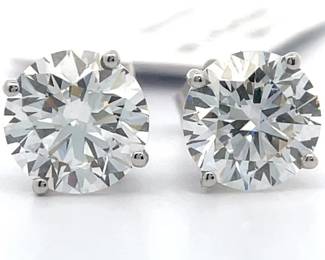 3.06 Carat Diamond Round Solitaire Stud Earrings in 14k White Gold w/ EGL Report