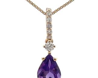 0.68 Carat Amethyst & Natural Diamond Pendant in 14k Yellow Gold