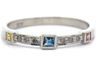 Natural Pink, Yellow & Blue Sapphire, Natural Diamond Slim Stacking Ring