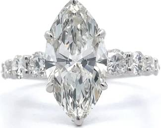 NEW! 4 Carat Marquise Diamond & Round Brilliant Half Eternity Ring in 14k White Gold w/ IGI Report
