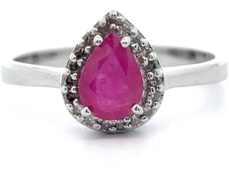 Natural Ruby & Natural Diamond Pear Halo Ring