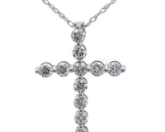 0.50 Carat Diamond Cross Pendant Necklace in 14k White Gold