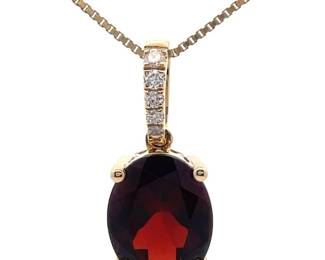 2 Carat Red Garnet & Natural Diamond Pendant in 14k Yellow Gold