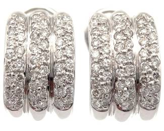 1.10 Carat Natural Diamond Triple Row Cuff Hoop Earrings in 18k White Gold