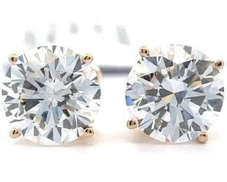 4.05 Carat Diamond Round Solitaire Stud Earrings in 14k Yellow Gold w/ EGL Report