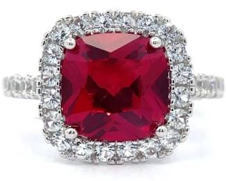 Ruby & White Sapphire Basket Halo Ring