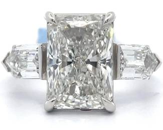 6.52 Carat Diamond Radiant & Shield Cut Three-Stone Ring in 14k White Gold