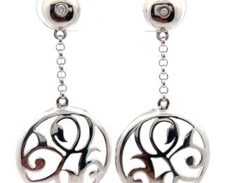 Natural Diamond Open Concentric Filigree Medallion Drop Earrings