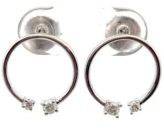 Modern 0.14 Carat Natural Diamond Open Circle Hoop Front-Facting Earrings