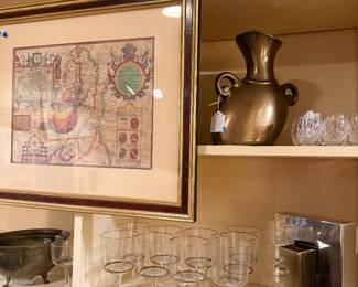Waterfold shot glasses, Micheal Lambert vase, MCM barware