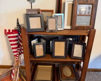 shelf and frames and flags