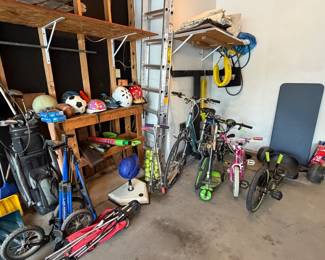 bikes and toys and sports gear