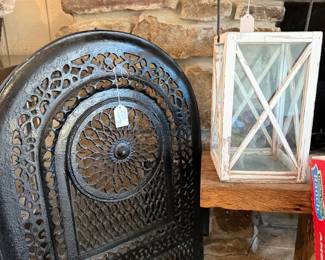 Cast iron pieces  and wood mantel 