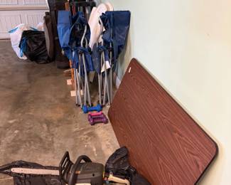 chainsaw, folding table