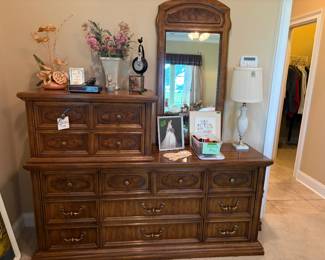 high quality dresser with mirror, scarves, misc.