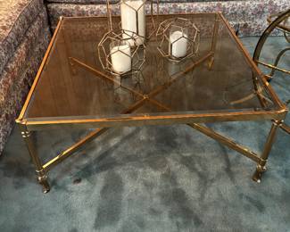Mcm square glass and brass coffee table