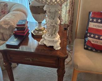 Antique lamps and compote cherub dish